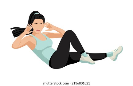 Beautiful athletic woman doing workout, press. Body workout. Vector illustration isolated on white background