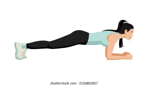 Beautiful athletic woman doing workout, plank. Body workout. Vector illustration isolated on white background