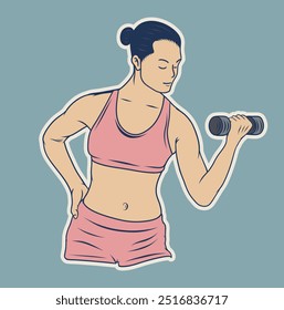 Beautiful athletic woman exercising with dumbbell. Vector illustration 