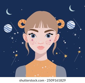 A beautiful attractive girl symbolizes night and day. astrological signs. Air zodiac set, beautiful girls, Gemini, Libra, Aquarius, horoscope symbol