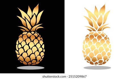 Eine schöne und attraktive goldfarbene Ananas mit einem Schatten darunter