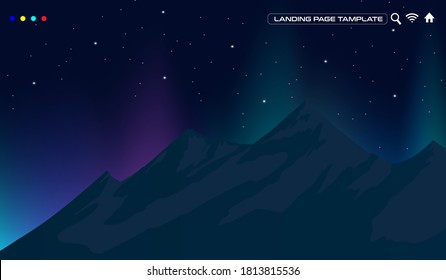 Hermoso diseño de vectores de Aurora en montaña para fondo de afiches de sitio web