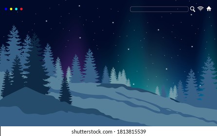 Beautiful Aurora Vector Illustration Design on Mountain for Website Poster Banner Background