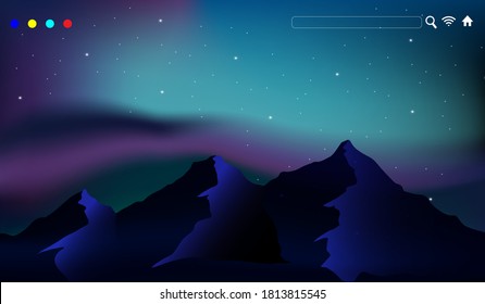 Beautiful Aurora Vector Illustration Design on Mountain for Website Poster Banner Background