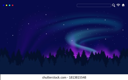 Beautiful Aurora Vector Illustration Design on Mountain for Website Poster Banner Background