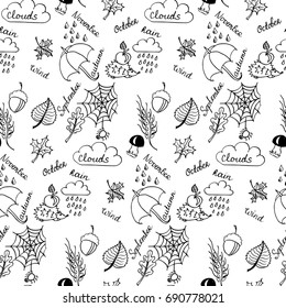 Beautiful autumn background. Hand drawn doodles. Vector seamless pattern.