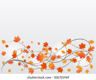 Beautiful autumn background with maple leaves and branches