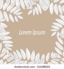 Beautiful Autumn background. Monochrome pattern on beige back. Fall frame.