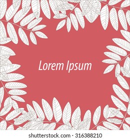 Beautiful Autumn background. Monochrome pattern on red background. Fall frame.