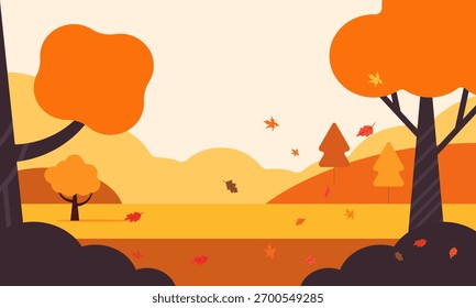 beautiful autumn background of mountains and falling leaves.vector illustration 