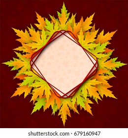 Beautiful autumn background with realistic maple leaves on dark background. Vector illustration