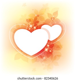 beautiful autumn background with two white hearts