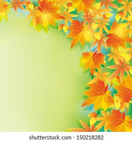 Beautiful autumn background with yellow and red leaves. Nature background, leaf fall. Place for text. Vector illustration.