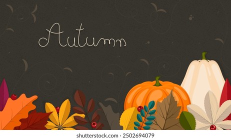 Beautiful autumn banner with different tree leaves, vector illustration. Usable for autumn sales promotions, autumn season designs, and Thanksgiving greeting cards.