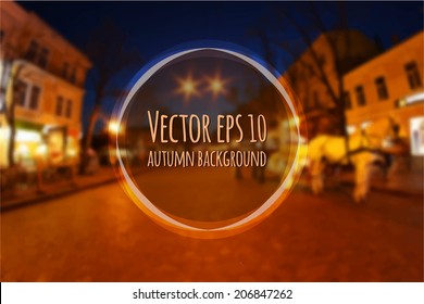 Beautiful autumn blurred vector background. Evening city landscape. Defocused urban abstract texture background for your design.Autumn poster. 