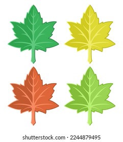 Hermosa ilustración vectorial plana de otoño con hojas de arce coloridas abstractas aisladas en el fondo blanco
