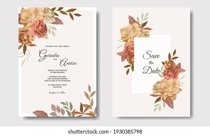 Beautiful  Autumn Floral Frame Wedding Invitation Card Template Premium Vector