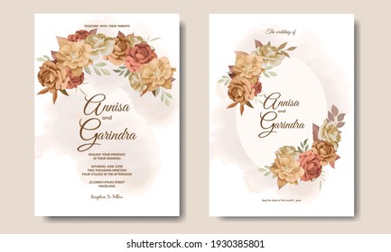 Beautiful  autumn floral frame wedding invitation card template Premium Vector