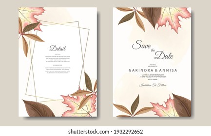  Beautiful autumn floral frame wedding invitation card template Premium Vector