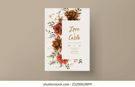 beautiful autumn floral frame wedding invitation card template