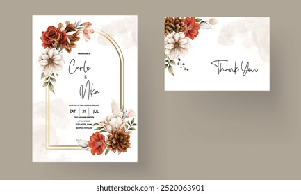 beautiful autumn floral frame wedding invitation card template