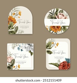 beautiful autumn flower and leaves label collection