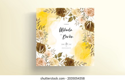 Beautiful autumn flowers wedding invitation card with alcohol ink
