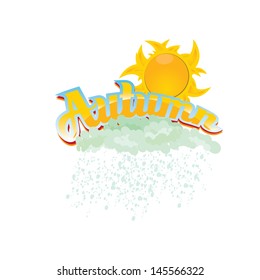 beautiful autumn illustrations . vector autumn label. autumn icon with sun and clouds.