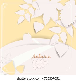 Beautiful autumn landscape and leaves isolated vector illustration