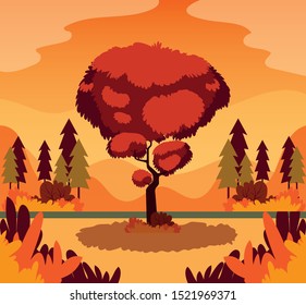 beautiful autumn landscape scene with trees vector illustration design