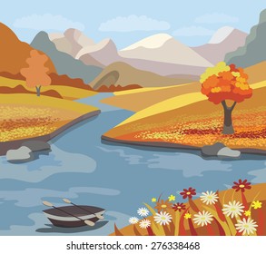 Beautiful autumn landscape (vector illustration)