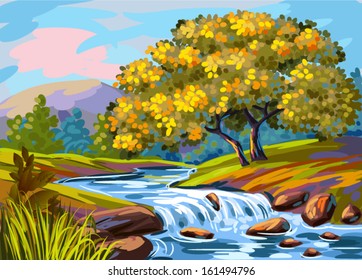 Beautiful Autumn Landscape,all elements are grouped separately and in separate layers. 