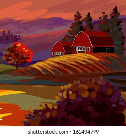Beautiful Autumn Landscape,all elements are grouped separately and in separate layers. 