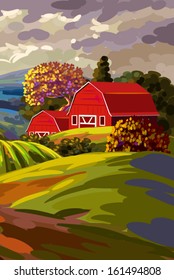 Beautiful Autumn Landscape,all elements are grouped separately and in separate layers. 