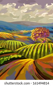 Beautiful Autumn Landscape,all elements are grouped separately and in separate layers. 