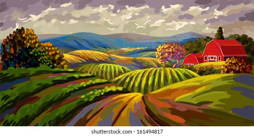 Beautiful Autumn Landscape,all elements are grouped separately and in separate layers. 