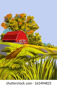 Beautiful Autumn Landscape,all elements are grouped separately and in separate layers. 