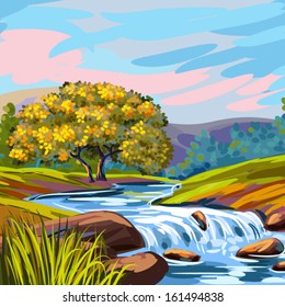 Beautiful Autumn Landscape,all elements are grouped separately and in separate layers. 