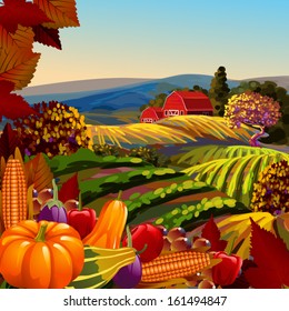 Beautiful Autumn Landscape,all elements are grouped separately and in separate layers. 