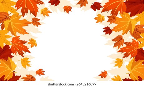 Beautiful autumn leaves for background. Frame of autumn leaves, vector illustration. Orange, yellow and red leaves for autumn background.