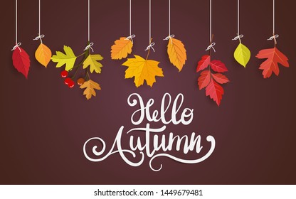 beautiful Autumn leaves hanging on a string. autumn background