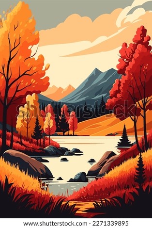 Beautiful autumn mountain landscape. Vector illustration.