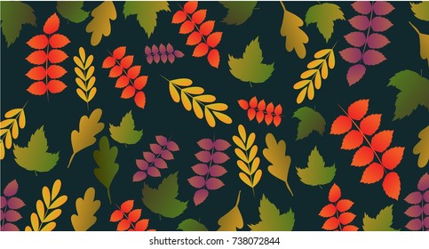 Beautiful autumn pattern background with leafs and plants
