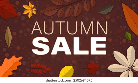 Beautiful autumn poster with different tree leaves, vector illustration. Usable for autumn sales promotions, autumn season designs, and Thanksgiving greeting cards.
