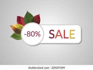 Beautiful autumn sale sign. Colorful watercolor leaves.