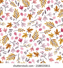 Beautiful autumn seamless pattern, cute colorful leaves hand drawn background, great for seasonal textile prints, holiday banners, backdrops or wallpapers - vector surface 