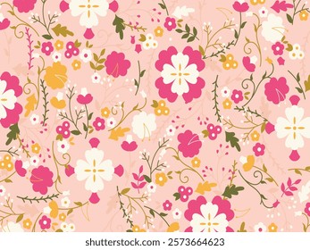 Beautiful Autumn seamless pattern design on lite pink background