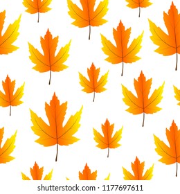 Beautiful autumn seamless pattern. Hand drawn background with bright maple leaves. Vector for design, postcard, print, poster, clothes, textile, autumn party, advertising.