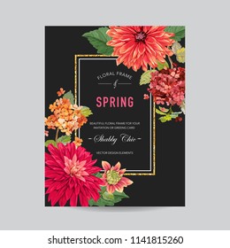 Beautiful Autumn or Spring Card, Floral Banner, Wedding Invitation. Watercolor Botanical Poster. Vector Illustration