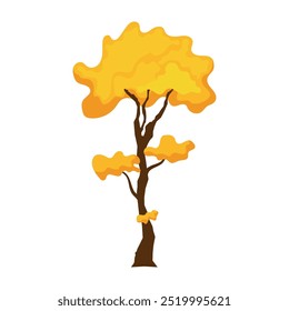 Beautiful autumn tree in cartoon style. Vector illustration of yellow, red different types of autumn tree and bushes with leaves isolated on a white background